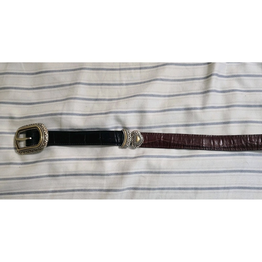 Brighton Belt Women Medium Reversible Black Brown Croc Leather Silver Gold 40210 - Picture 5 of 5